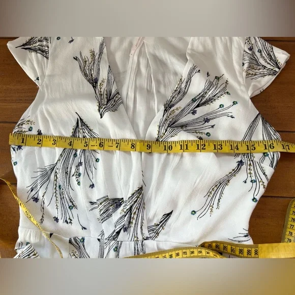 Free People Floral Retro Midi Dress Ivory Deep V Faux Wrap Cap Sleeve - Picture 13 of 14